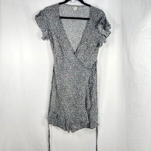 Billabong Floral Wrap Romper Womens Medium Black White Ruffle Surfer Cottagecore